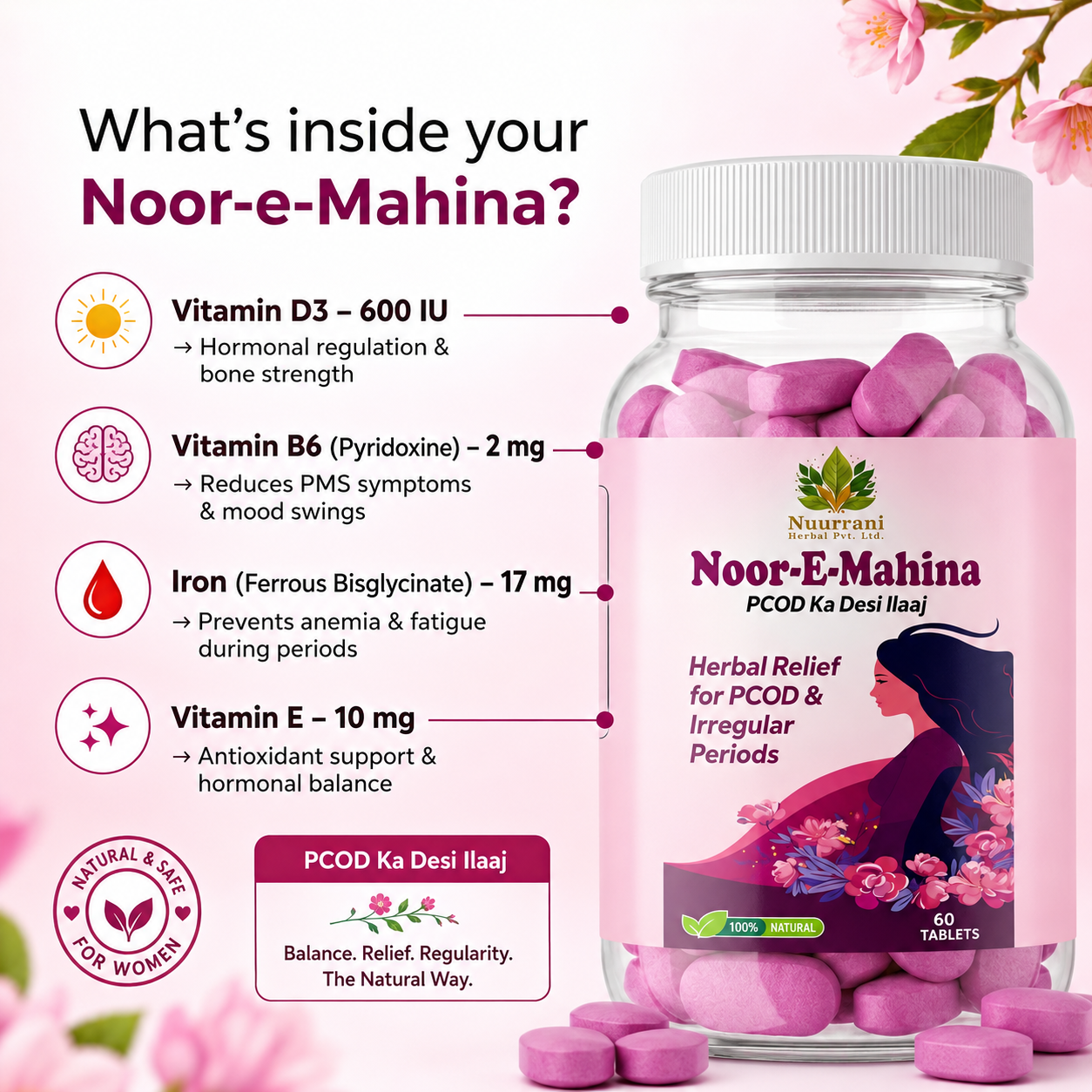 Noor-e-Mahina Ayurvedic Herbal Relief for PCOD & Irregular Periods | Balances Hormones - Image 7