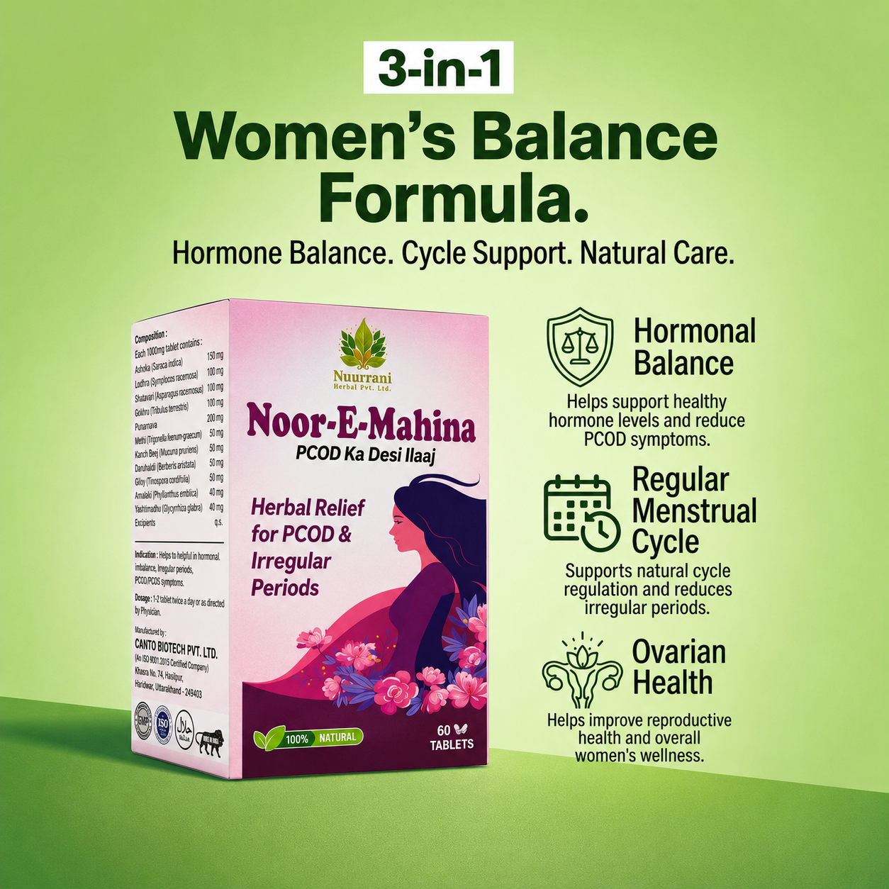 Noor-e-Mahina Ayurvedic Herbal Relief for PCOD & Irregular Periods | Balances Hormones - Image 5
