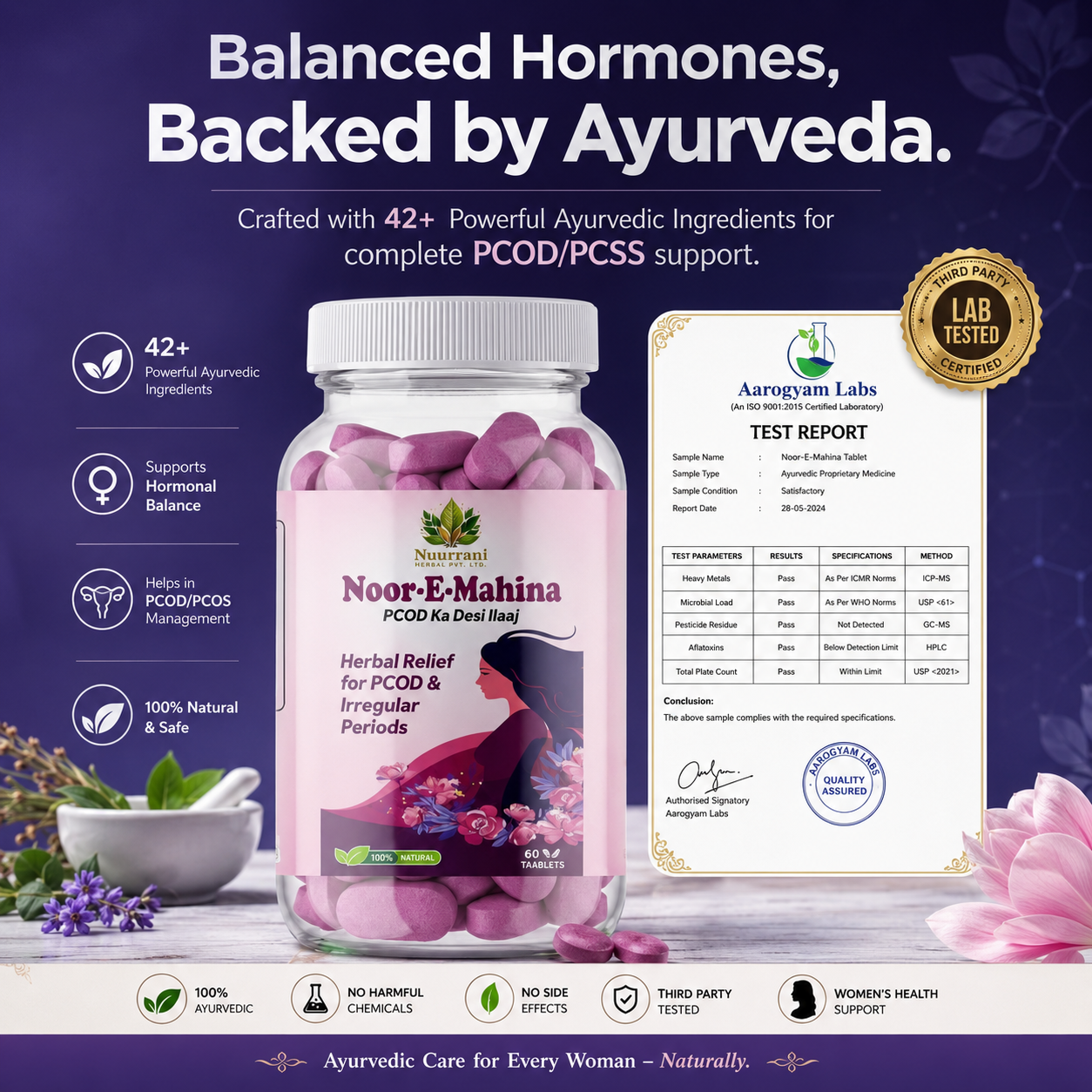 Noor-e-Mahina Ayurvedic Herbal Relief for PCOD & Irregular Periods | Balances Hormones - Image 3
