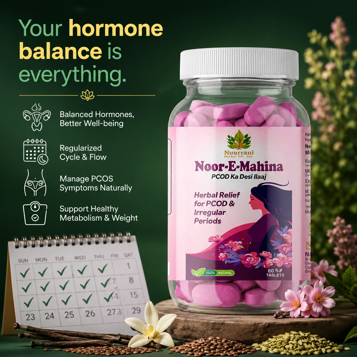 Noor-e-Mahina Ayurvedic Herbal Relief for PCOD & Irregular Periods | Balances Hormones - Image 2
